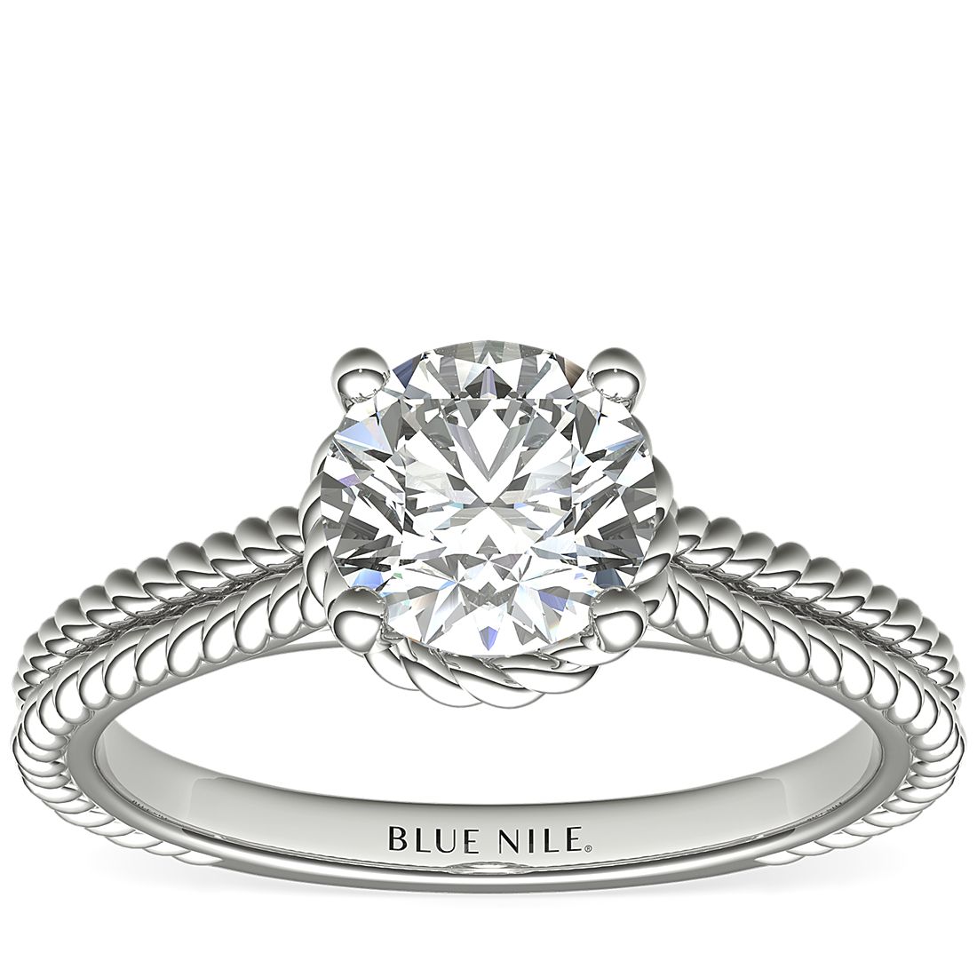 Blue Nile Braid Halo Solitaire 1.08-Carat Round-Cut Diamond Ring in White Gold